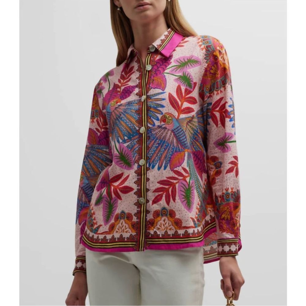Farm Rio Macaw Scarf Shirt In Pink